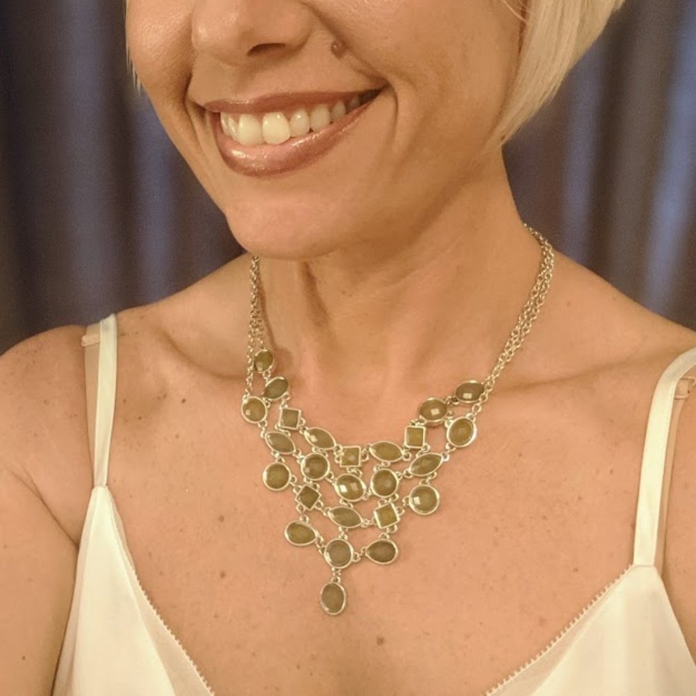 Silver and teal statement necklace